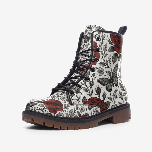 Casual Leather Boots with Red Roses Printy6