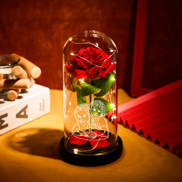 Eternal Red Rose in Glass Dome LED Night Light, Romantic gift for loved ones
