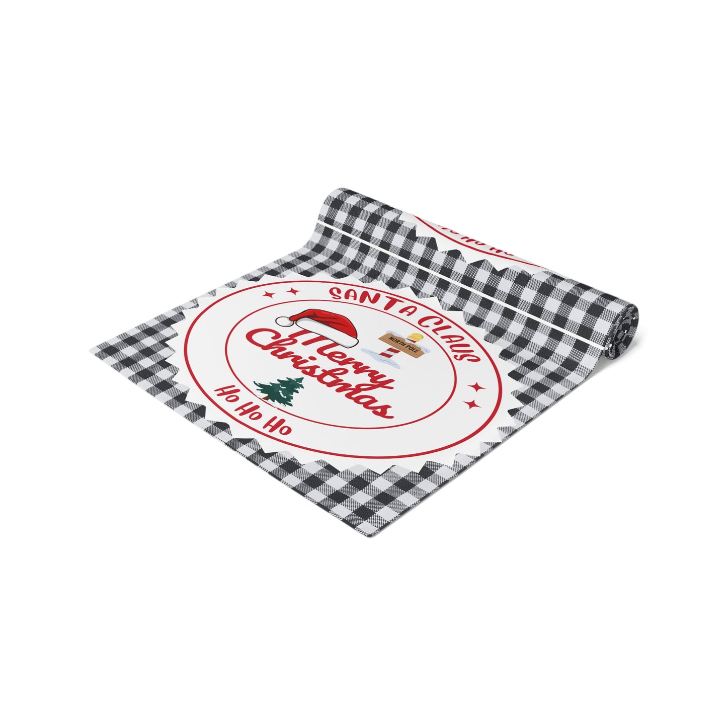 Christmas Table Runner, Festive Holiday Decor, Cotton Poly Blend, Red and White Christmas Decoration, Dining Table Linens, Xmas Kitchen by Printify