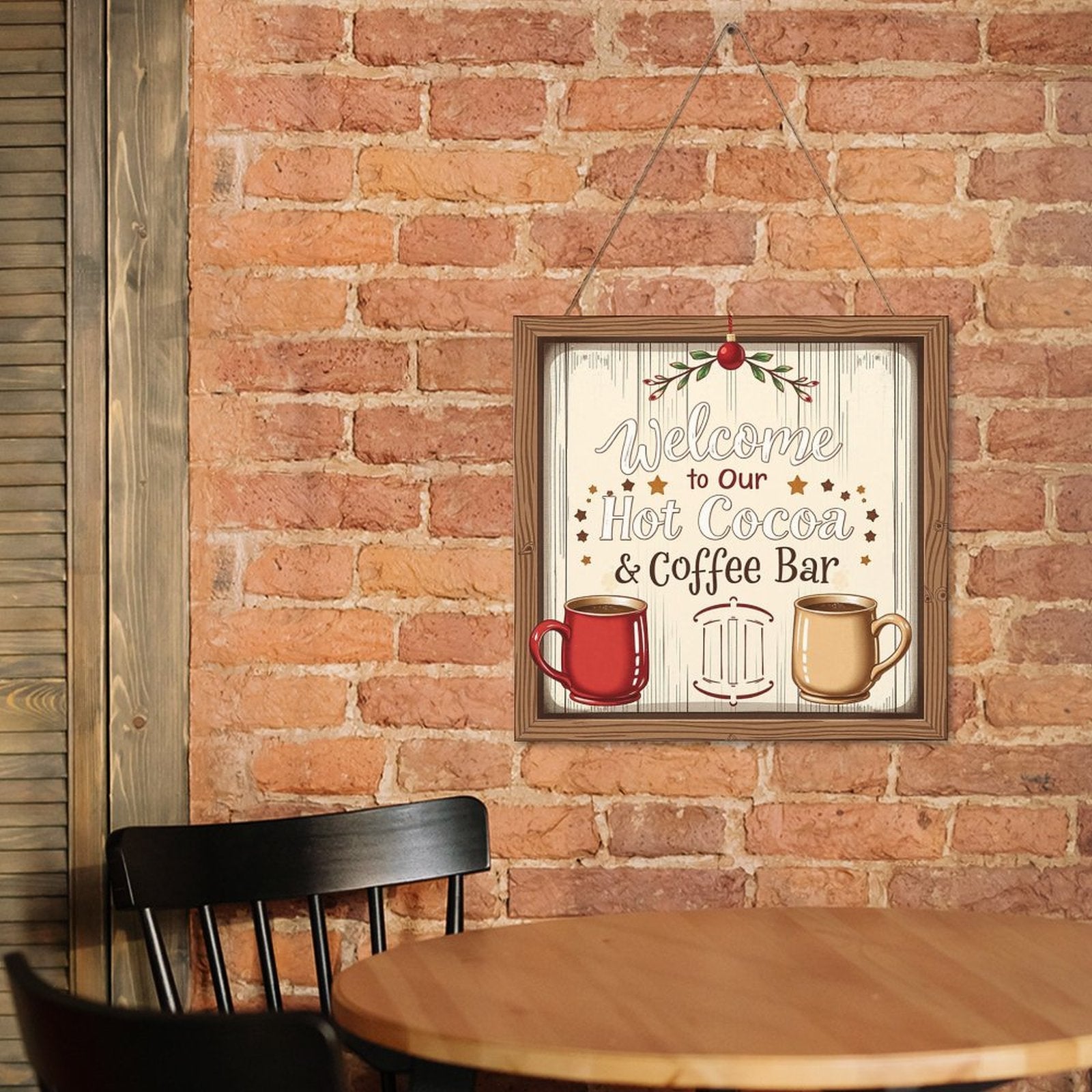 Welcome Coffe Bar Christmas Hot Cocoa Sign Square Wood Wall Decor Hanging Sign-12"x12"/30x30cm by SALE-Personal Design