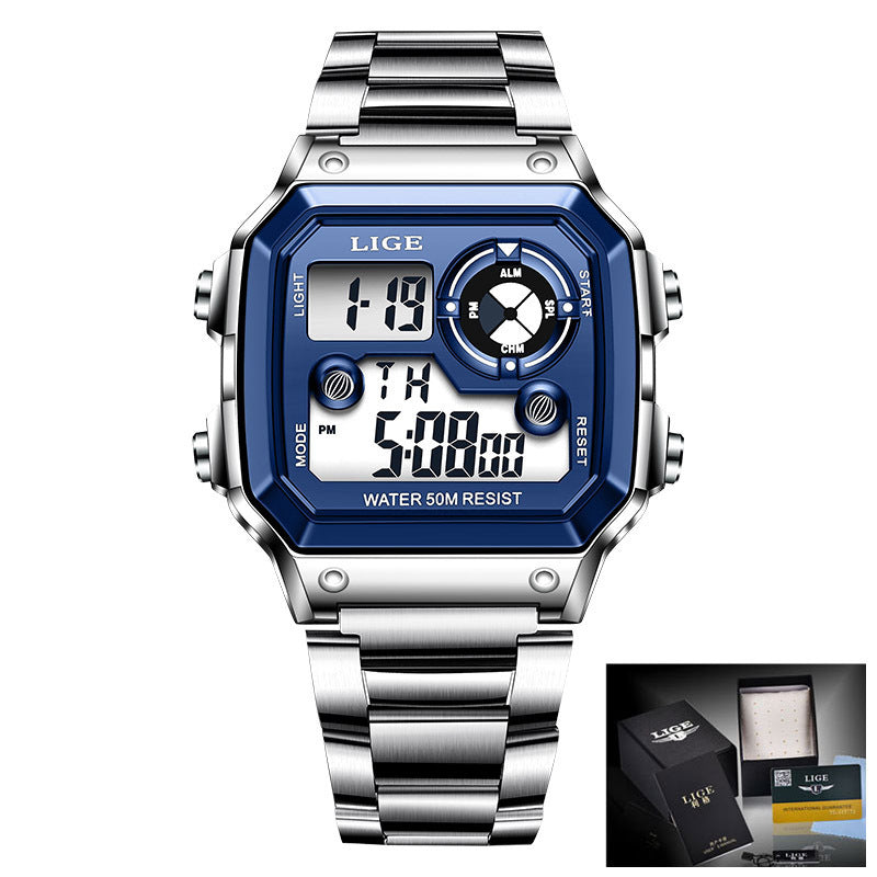 Lige Electronic Watch Unisex Watch Luminous Display Watch Multi-Function Chronograph Alarm Clock eprolo