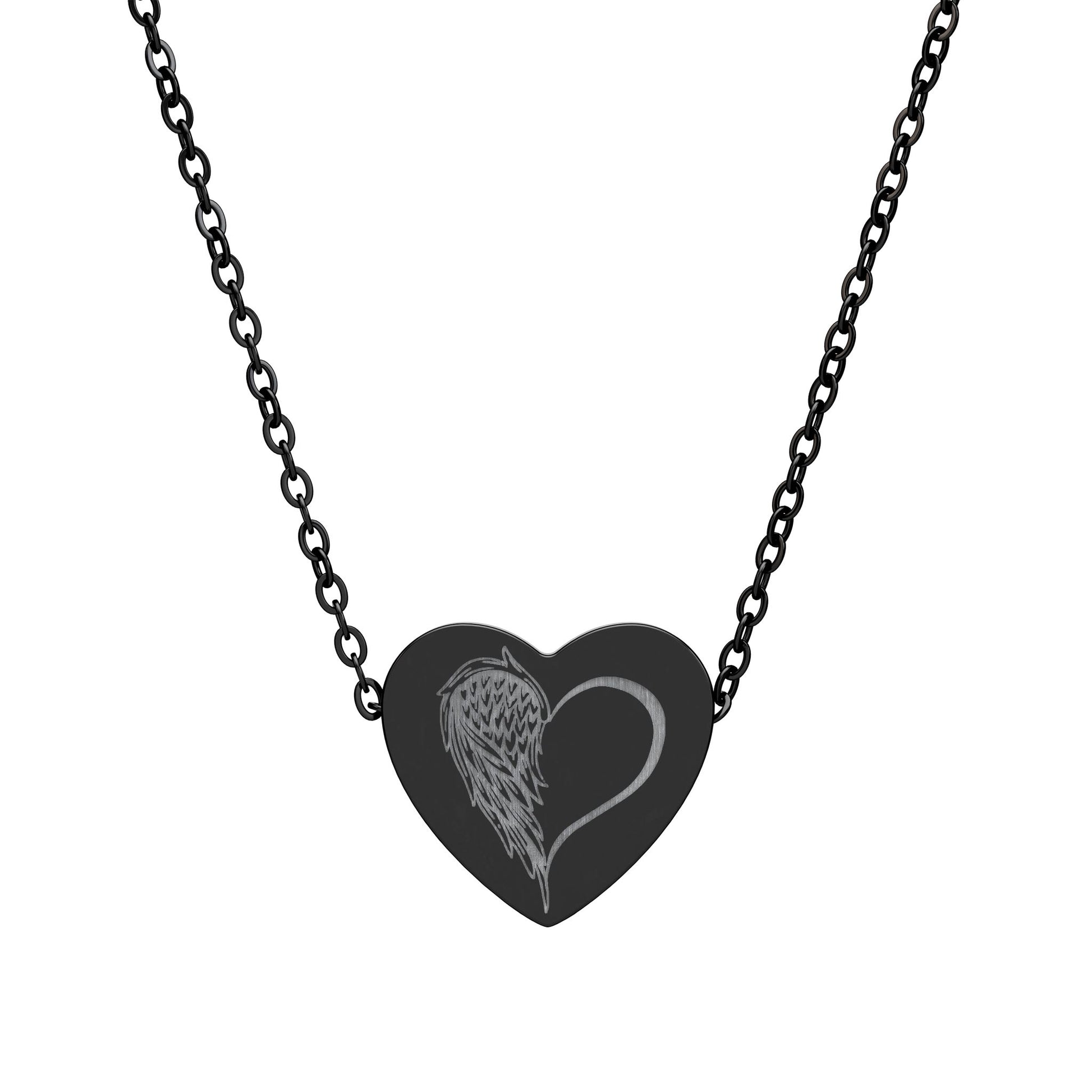 Engraved Heart Necklace — Half Angel Wings Design by Printify