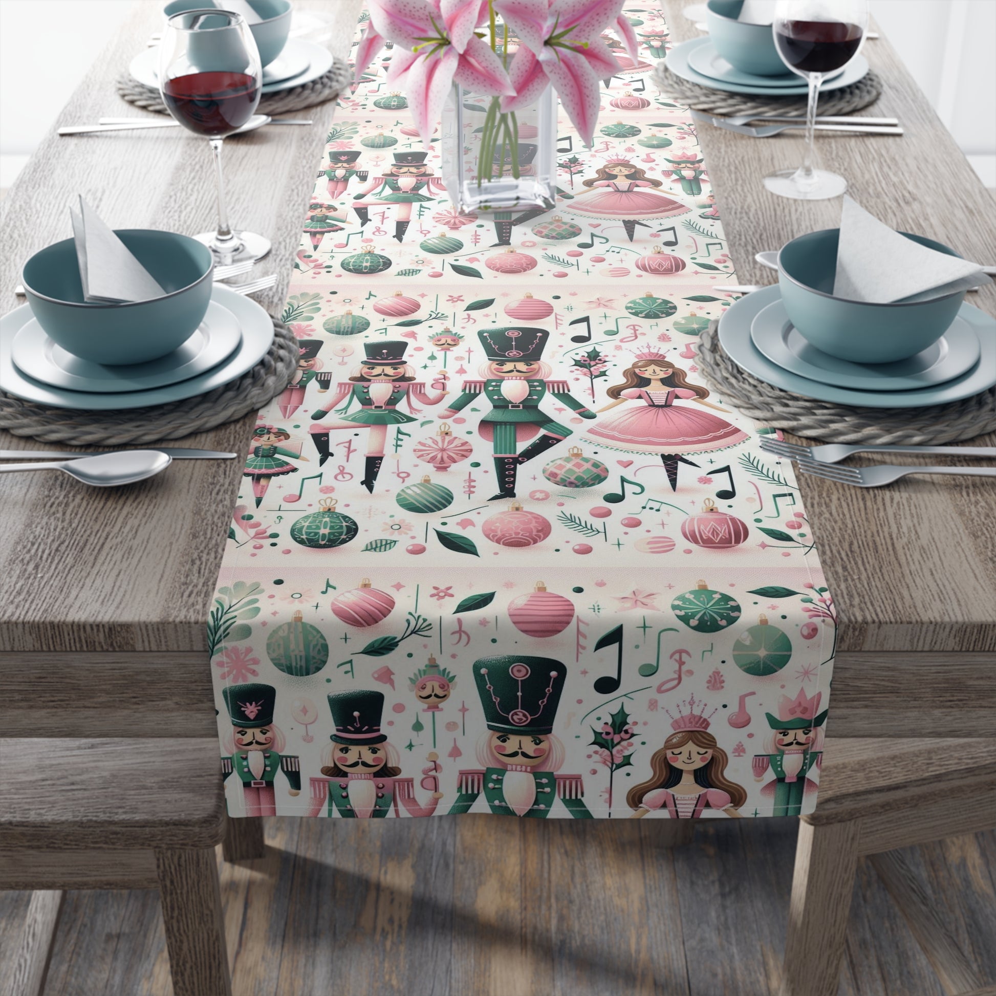 Christmas Table Runner, Holiday Dining Decor, Festive Kitchen Linens, Nutcracker Ballet Centerpiece, Xmas Home Textiles by Printify