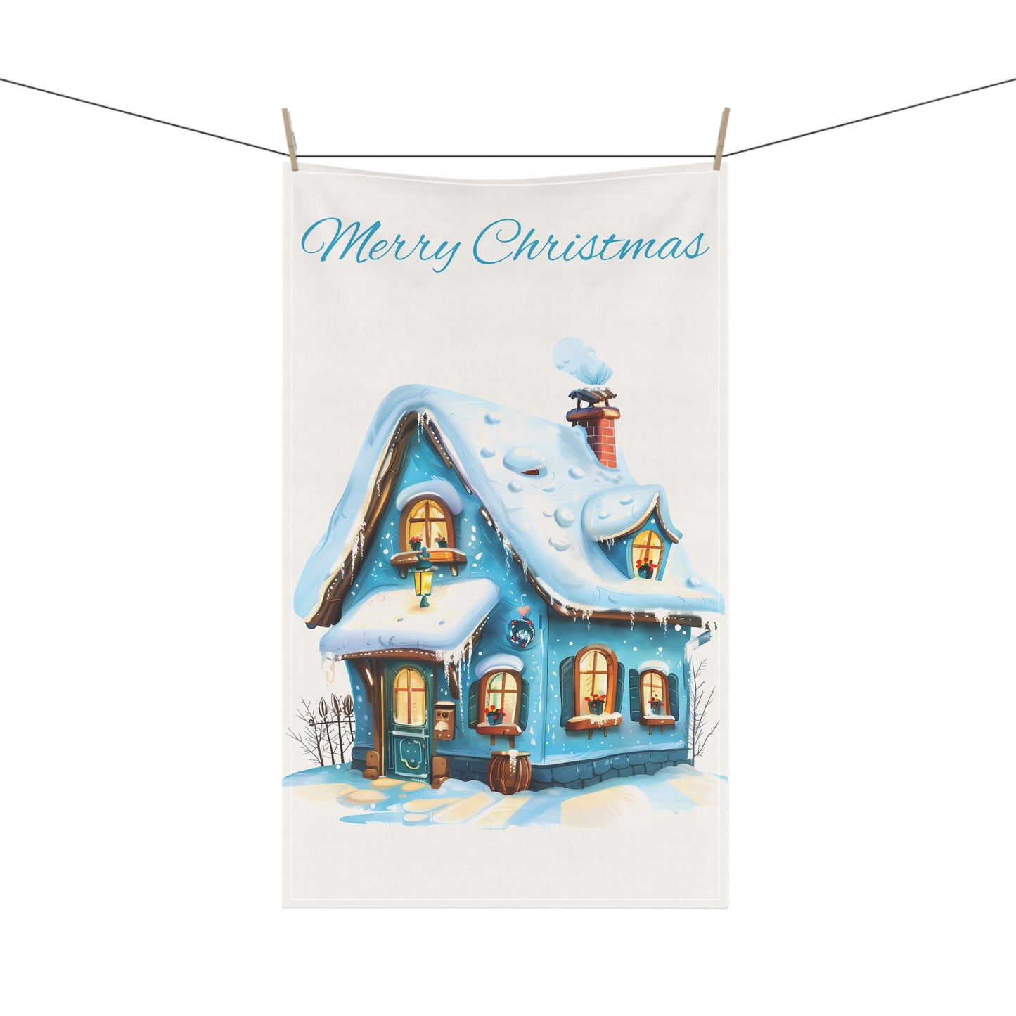 Christmas Blue & White Festive Tea Towel — Holiday Kitchen Decor, Housewarming Gift by Printify