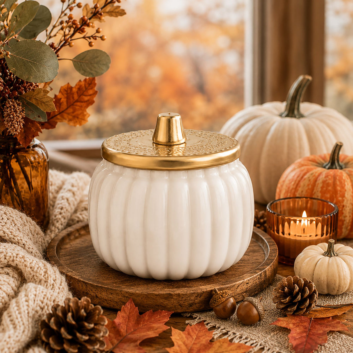 Ivory Harvest Ceramic Pumpkin Candle JewelryLuxeUS.Shop