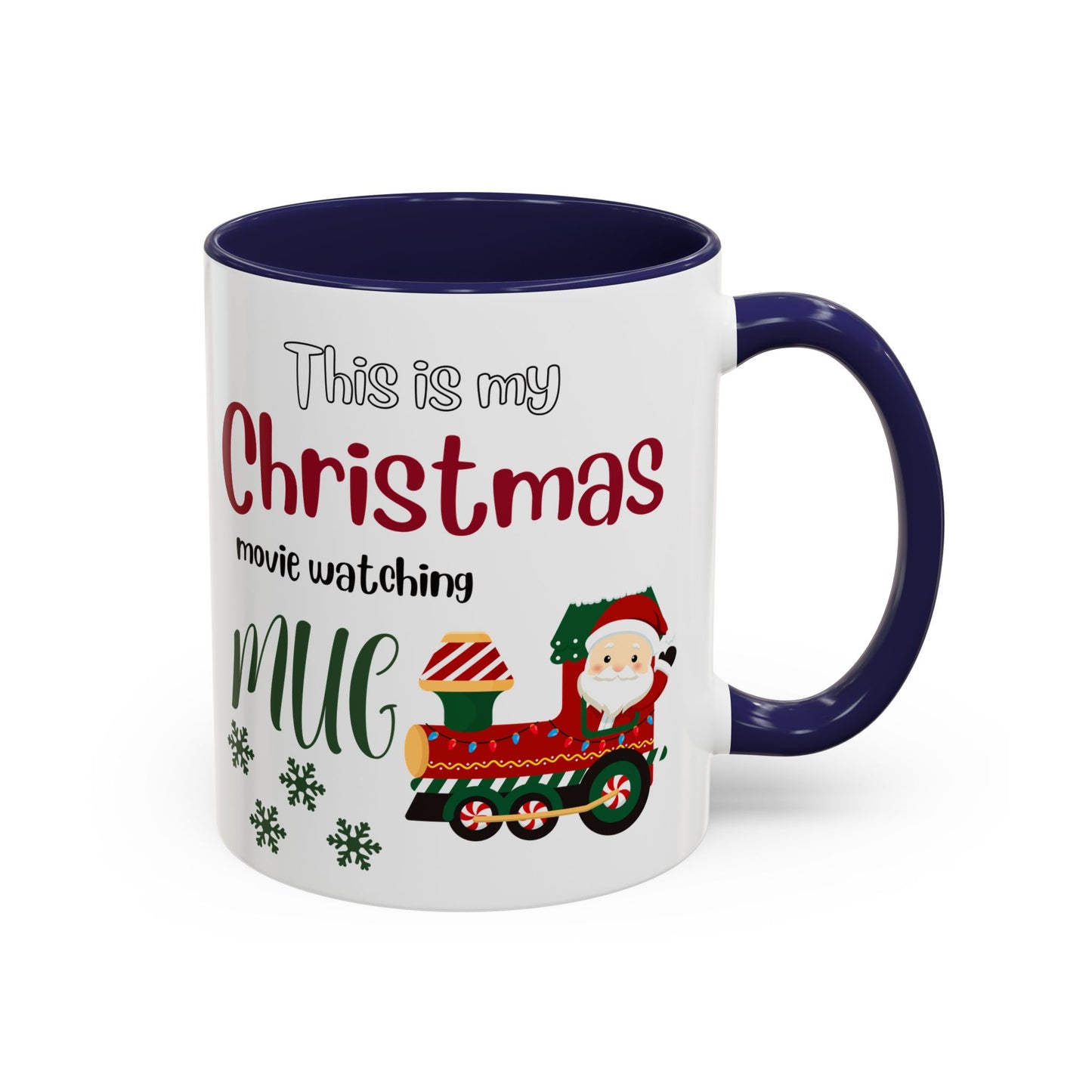 Christmas Movie Watching Accent Coffee Mug (11, 15oz) - Cozy Holiday Mug, Festive Hot Cocoa Cup, Winter Movie Night Gift, Santa Claus Mug, by Printify