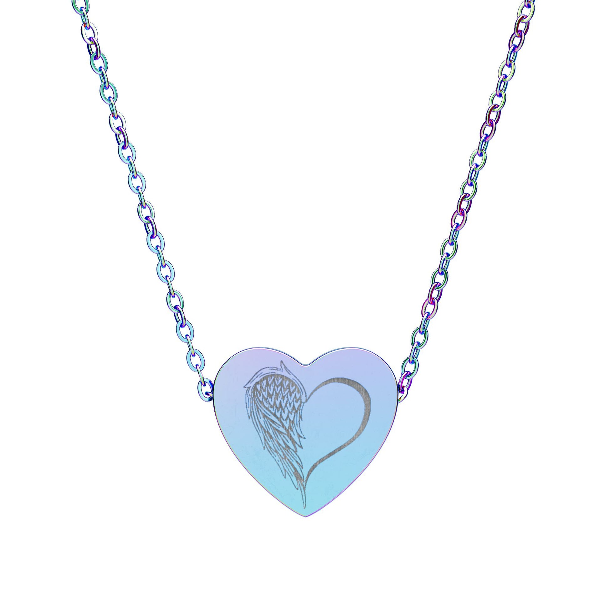 Engraved Heart Necklace — Half Angel Wings Design by Printify