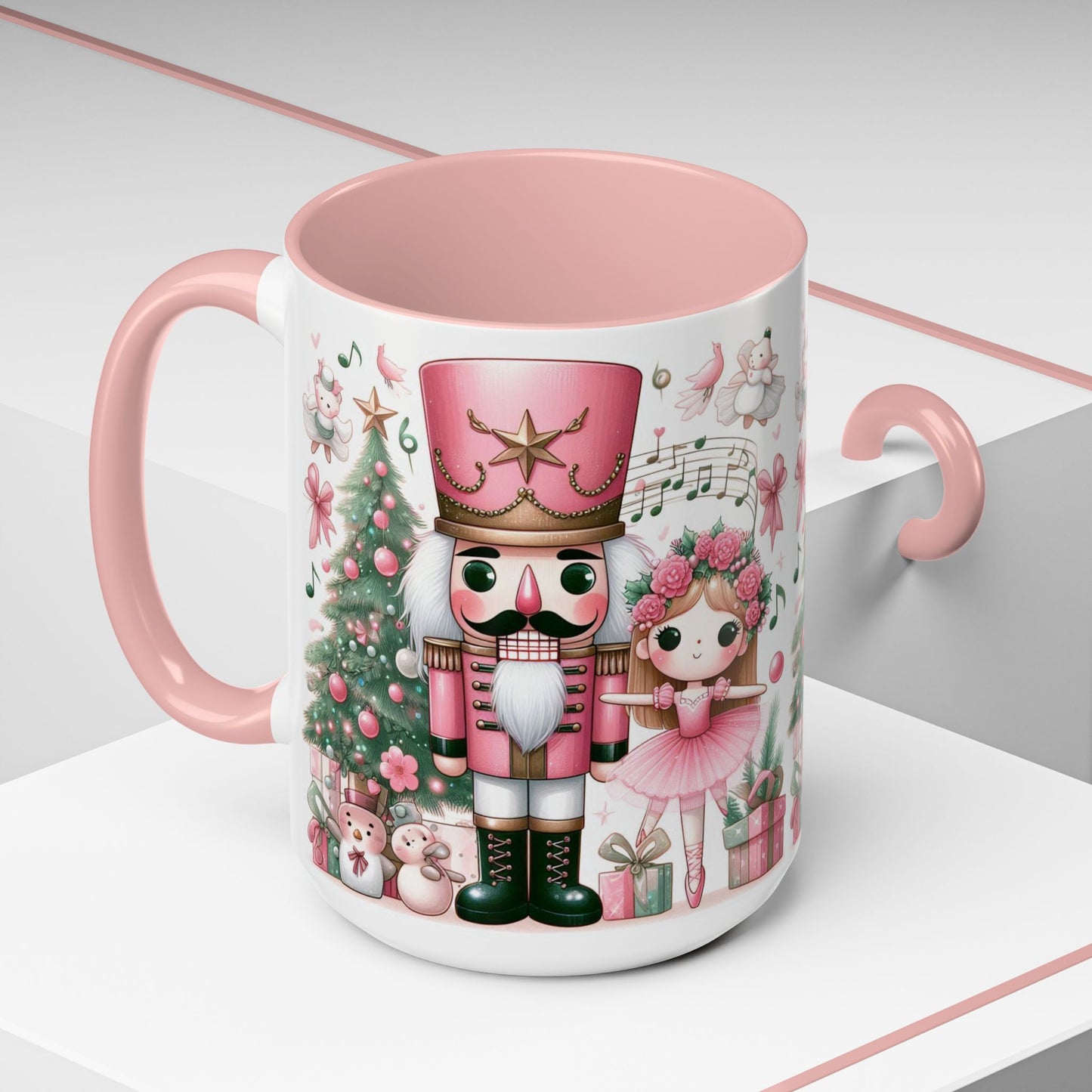 Coffee Mug, Nutcracker Pink Christmas Decoration, Festive Holiday Tea Cup, Unique Ceramic Drinkware, Kitchen Home Decor by Printify