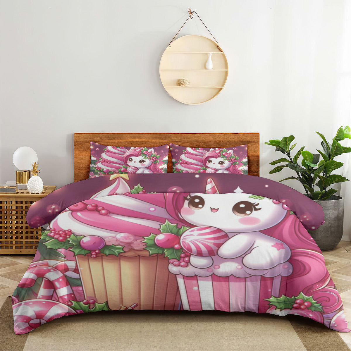 Quilt Cover Four-Piece Set (Double-Sided Printing) | Polyester - pink ch1 by My Store
