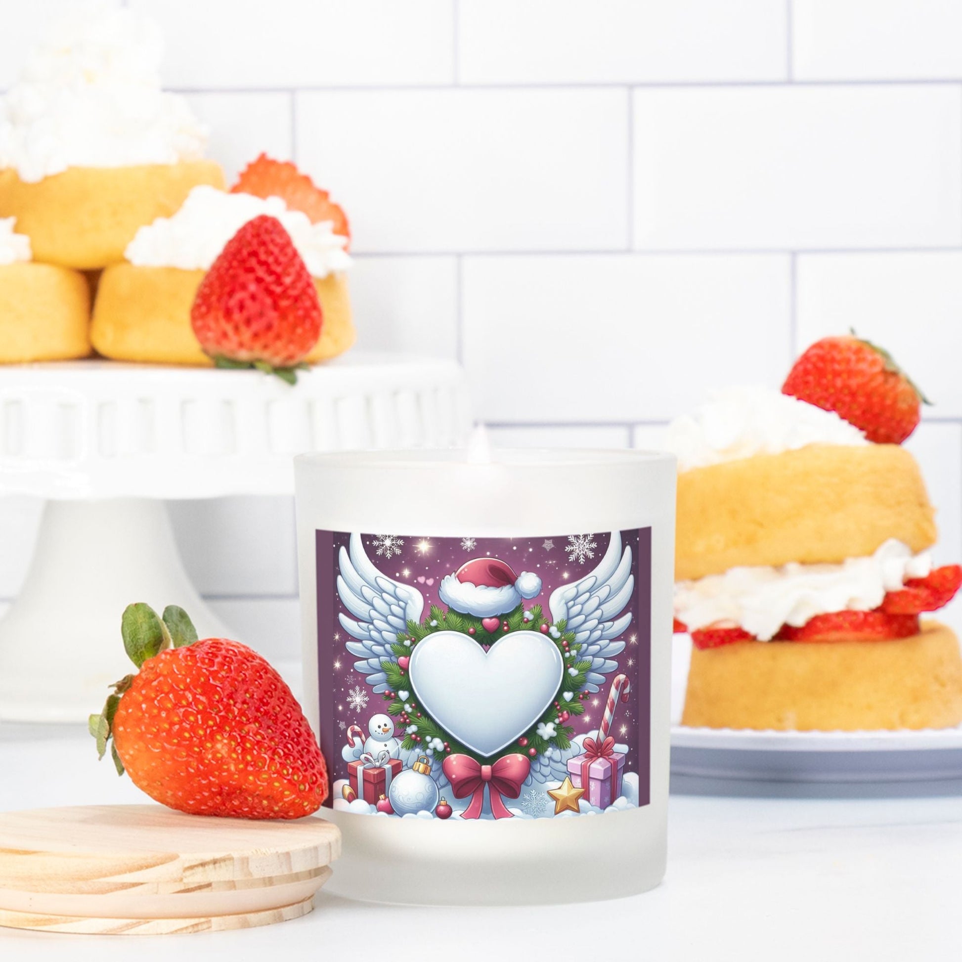 Candle Frosted Christmas decoration Angel Wings and Heart (Pink Wick) Glass by ChristmasLoving.Shop