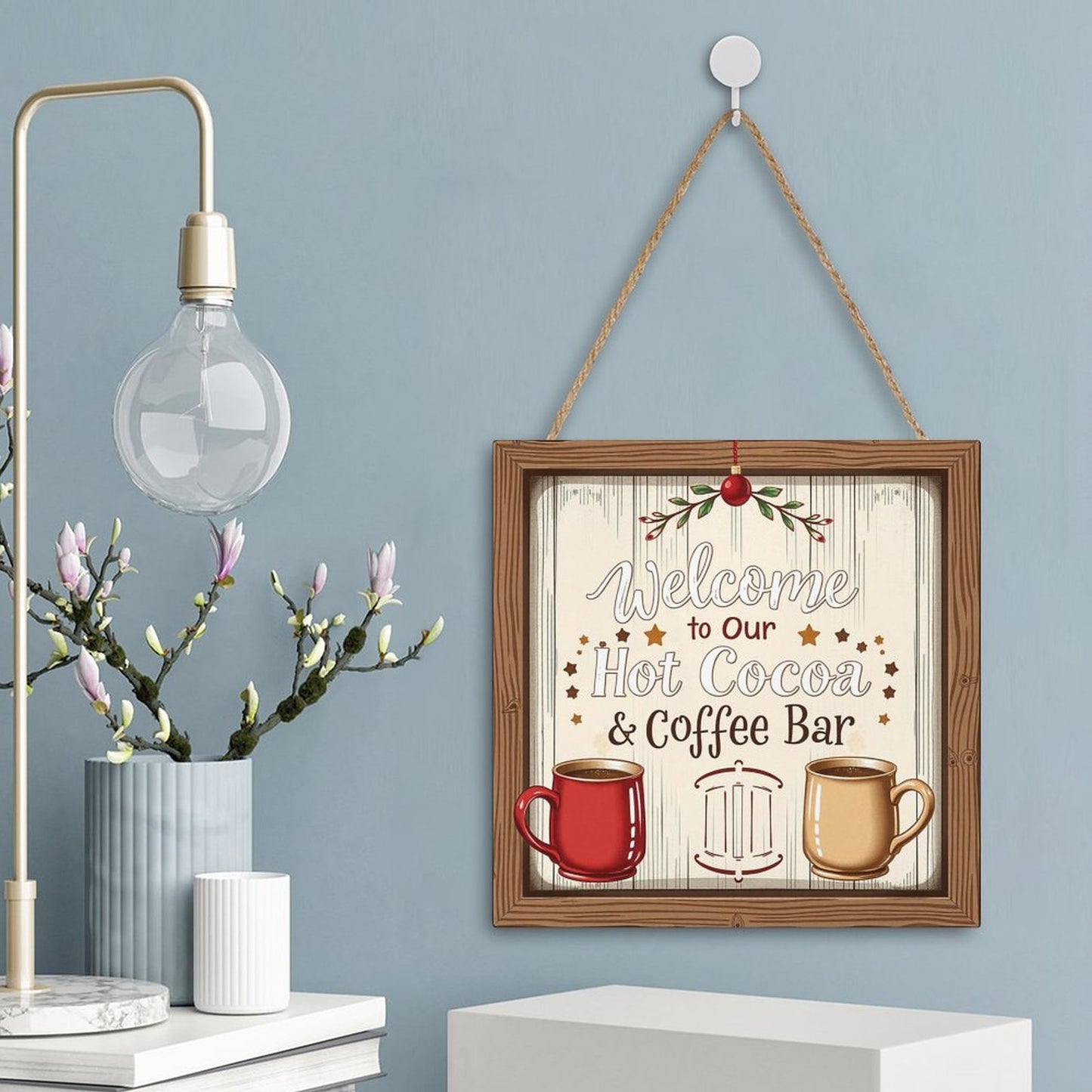 Welcome Coffe Bar Christmas Hot Cocoa Sign Square Wood Wall Decor Hanging Sign-12"x12"/30x30cm by SALE-Personal Design