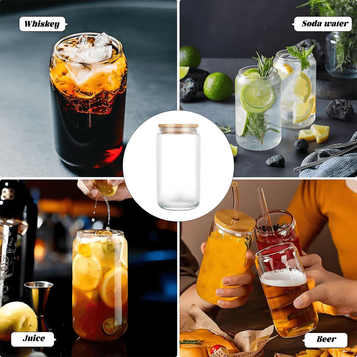 Personalized Glass Tumbler with Straw & Bamboo Lid  (16oz) JewelryLuxeUS.Shop