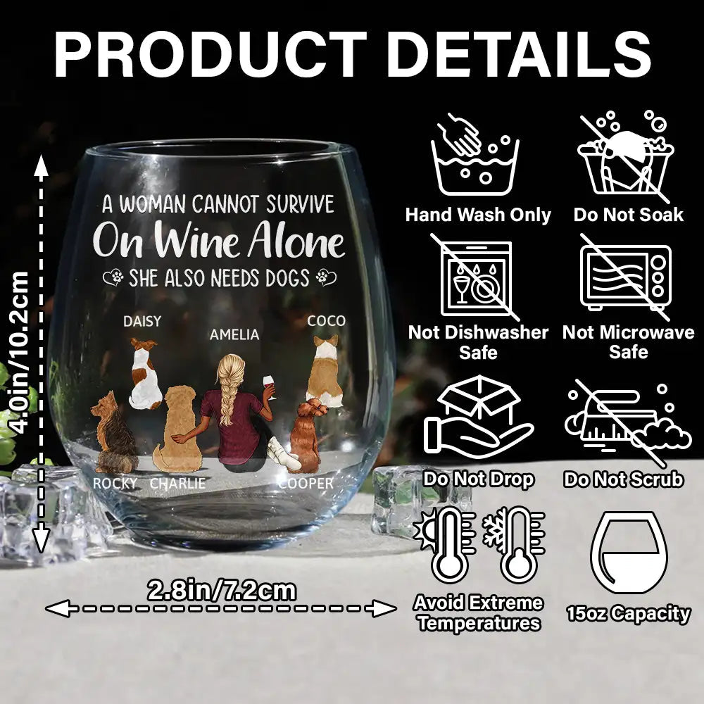 Wine glass with personalized image and care instructions.
