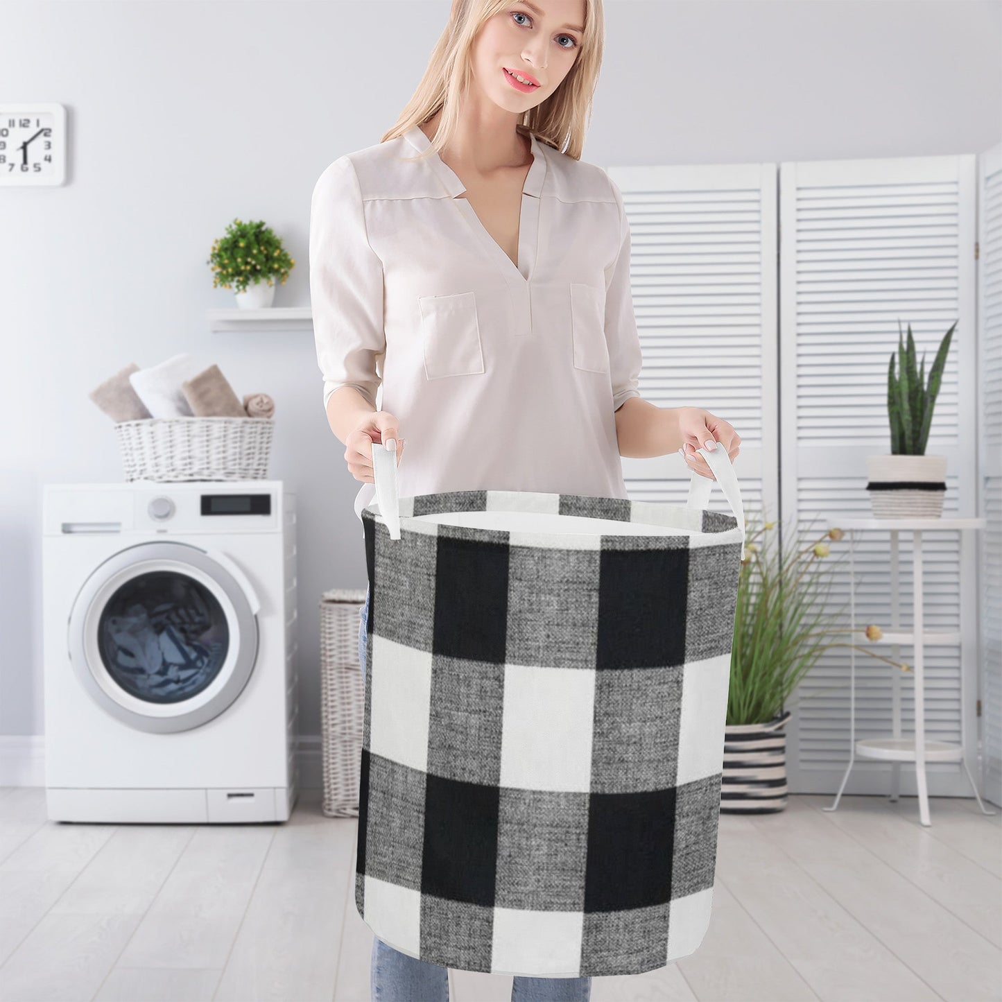 Round Laundry Basket blackand white decor JewelryLuxeUS.store