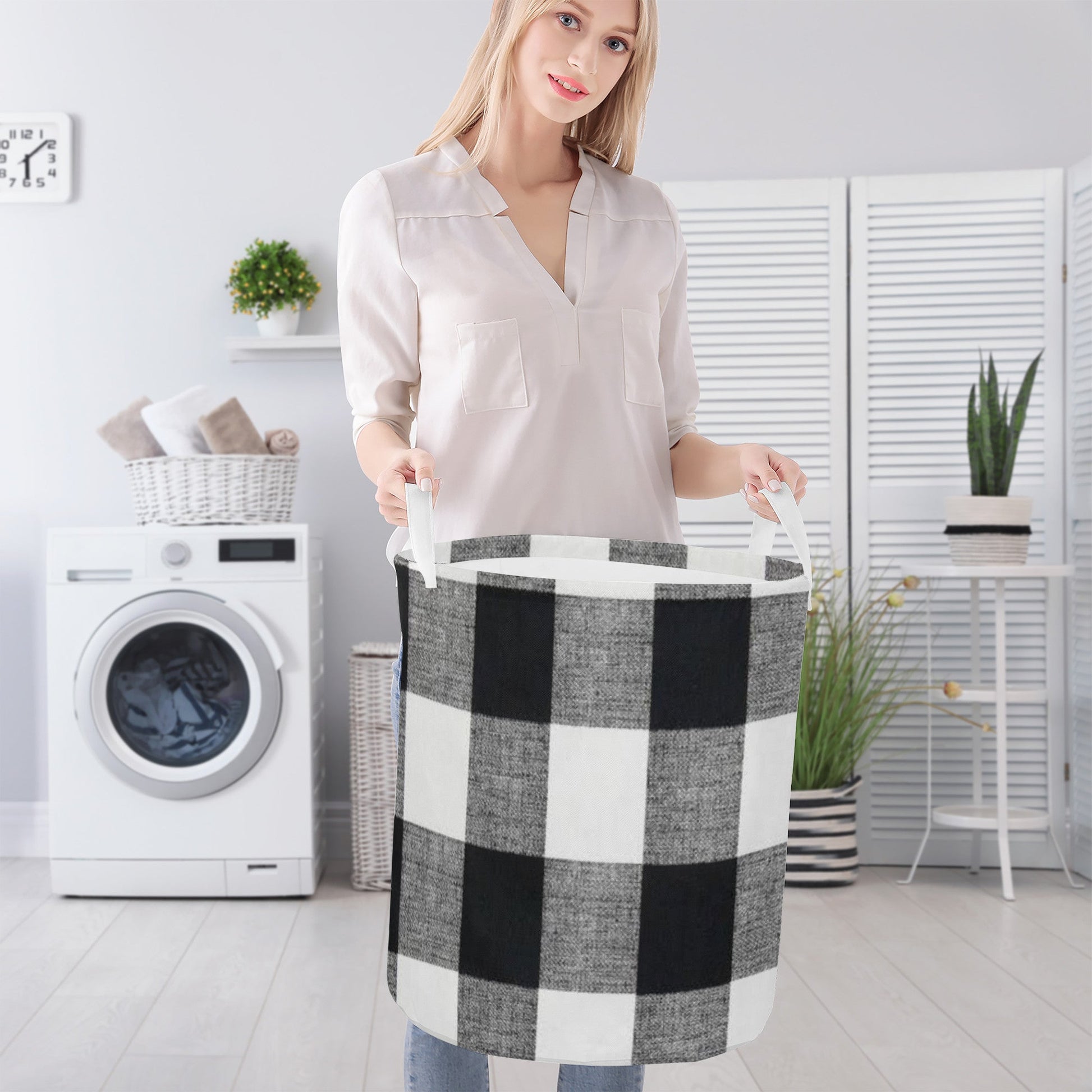 Round Laundry Basket blackand white decor JewelryLuxeUS.store