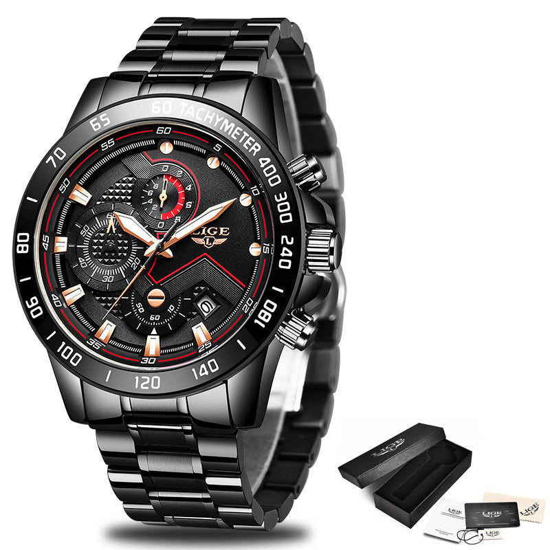 Lige Men's Business Quartz Watch Three Eyes Six Needles Multifunctional Waterproof Watch eprolo