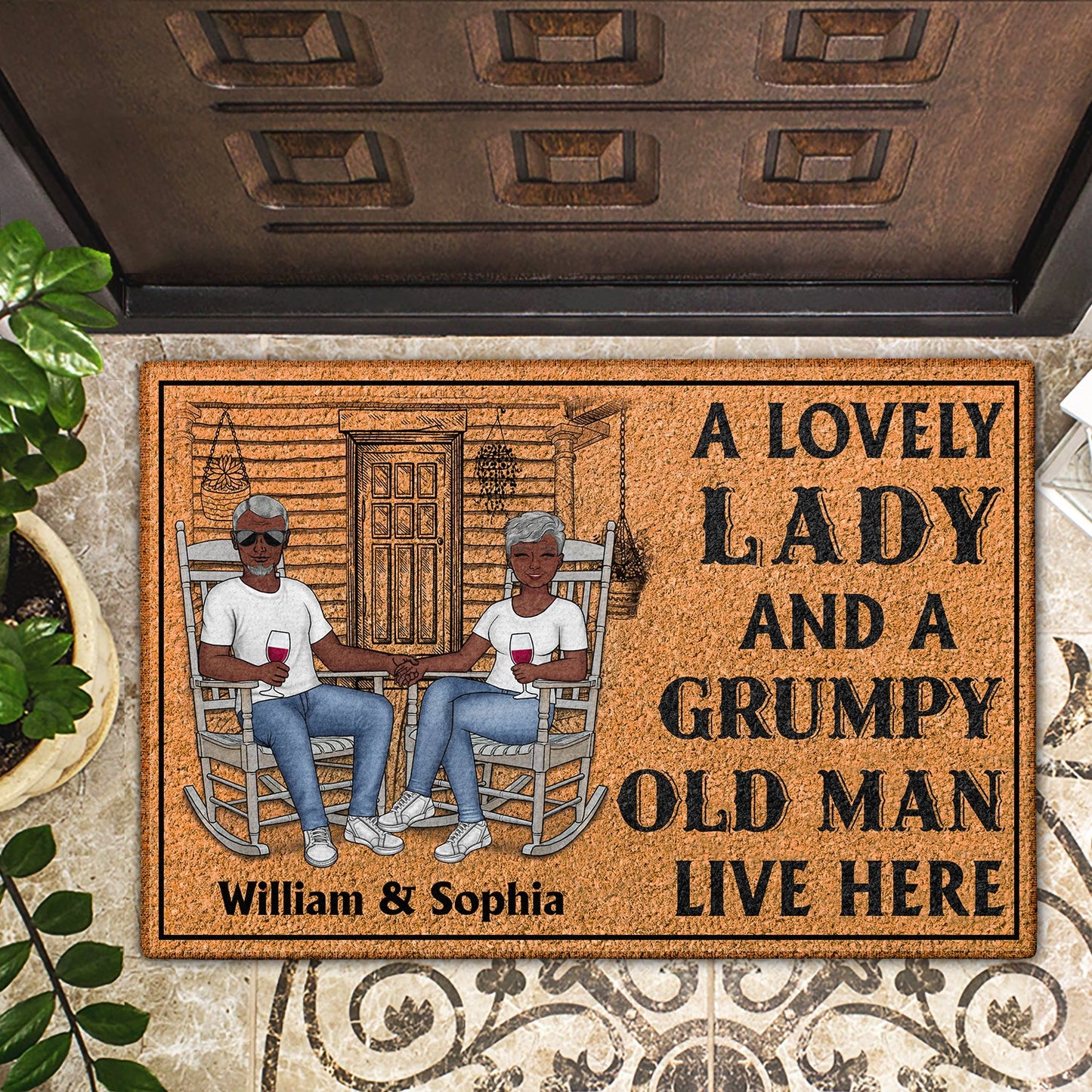 Family Couple A Lovely Lady And A Grumpy Old Man Live Here Rug- Couple Gift - Personalized Custom Doormat by Inkedjoy