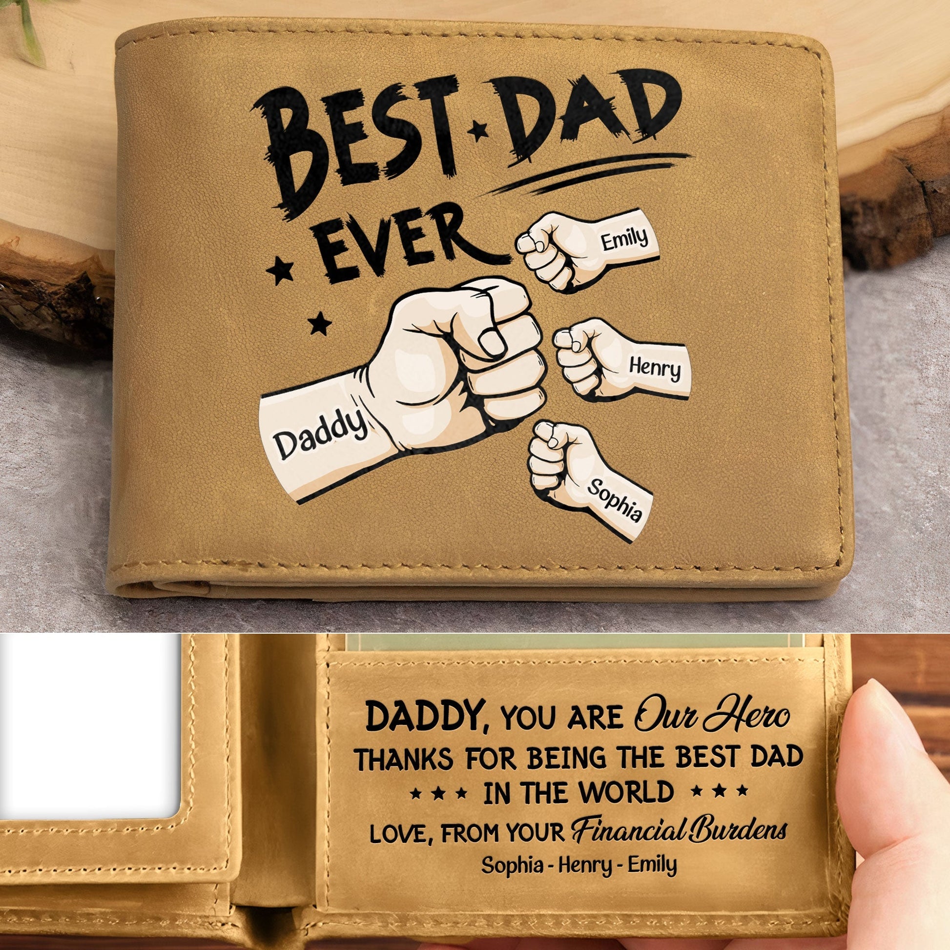 Best Dad Ever New Version - Personalized Leather Wallet by Inkedjoy