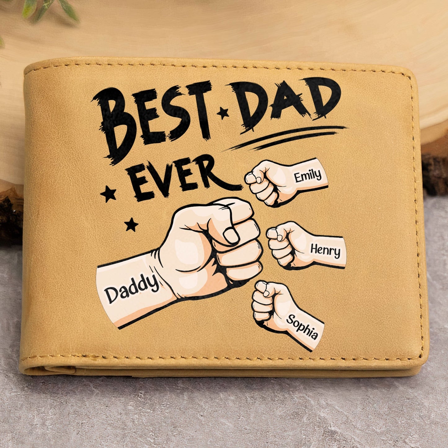 Best Dad Ever New Version - Personalized Leather Wallet by Inkedjoy