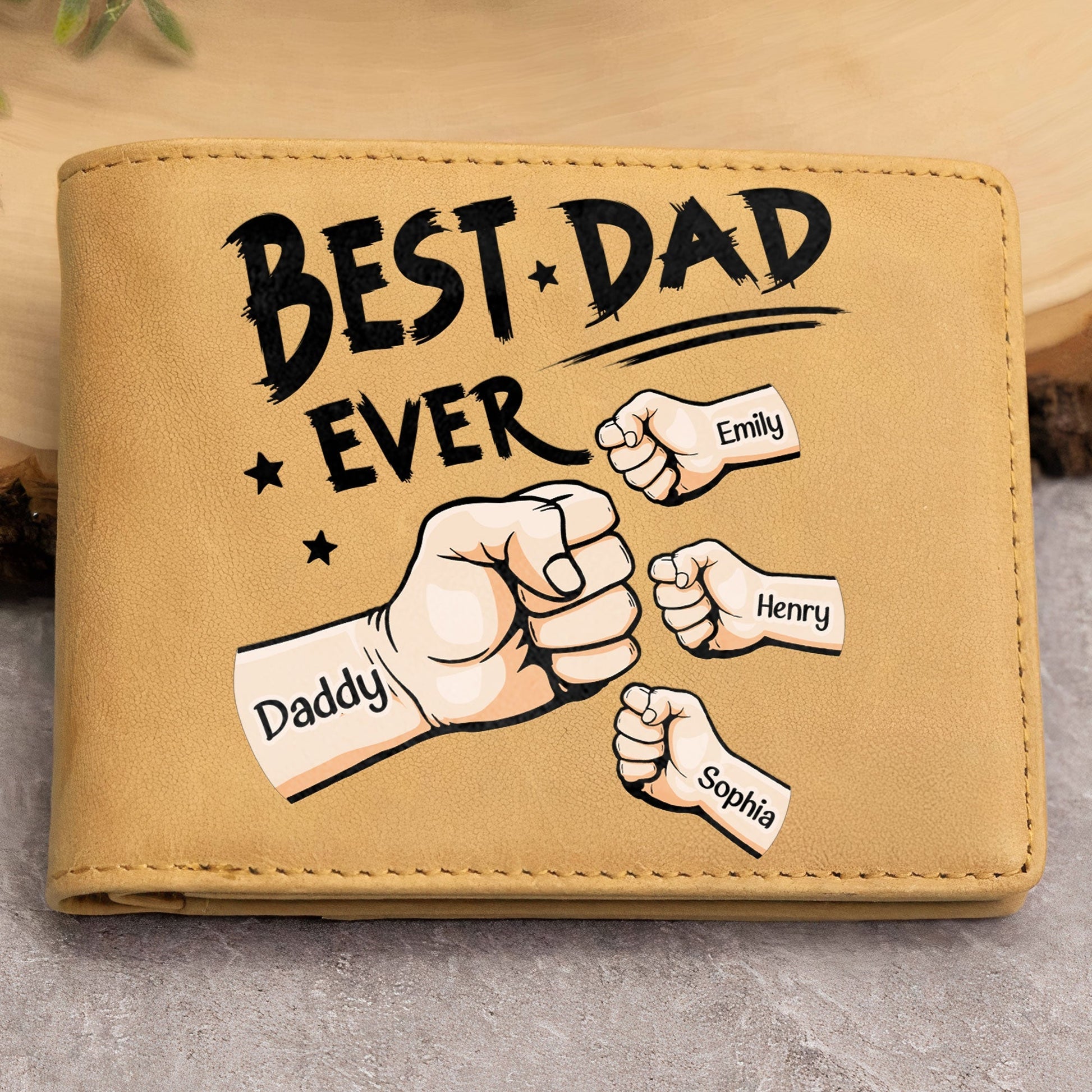 Best Dad Ever New Version - Personalized Leather Wallet by Inkedjoy