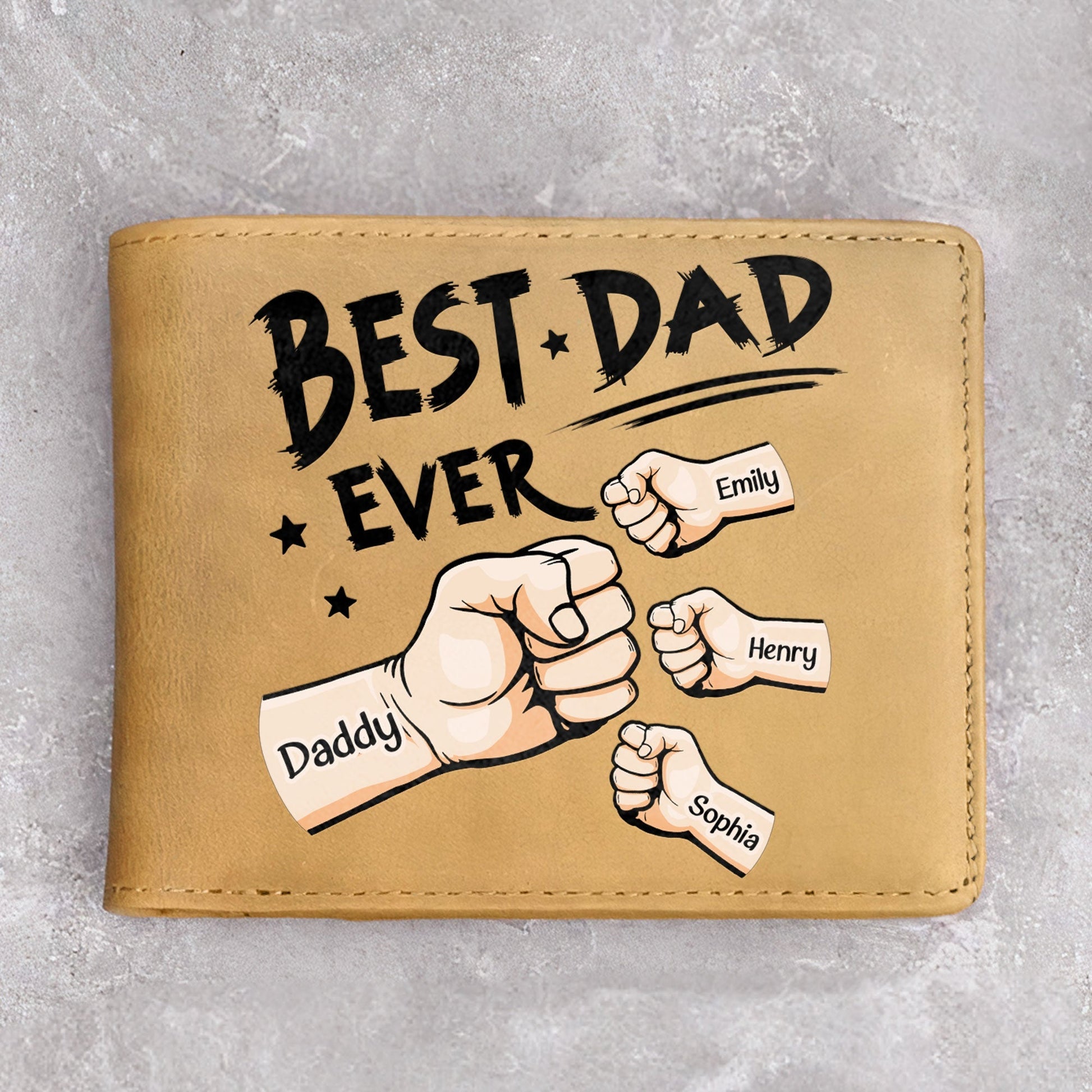Best Dad Ever New Version - Personalized Leather Wallet by Inkedjoy