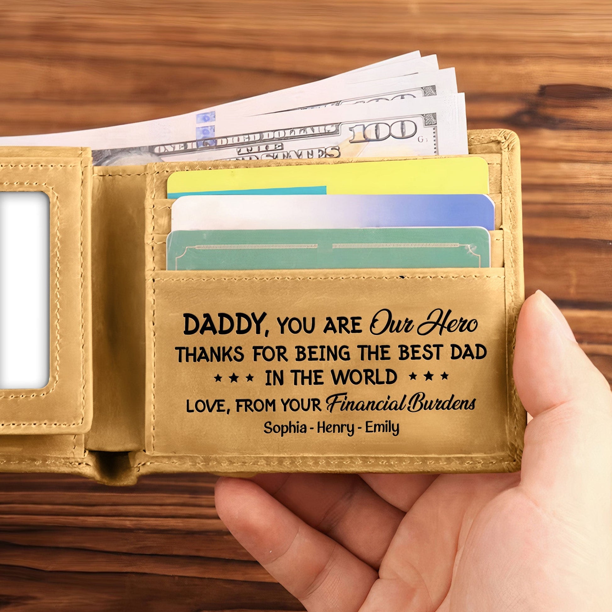 Best Dad Ever New Version - Personalized Leather Wallet by Inkedjoy