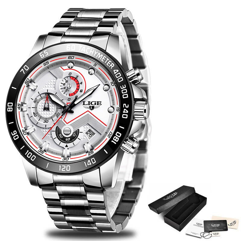 Lige Men's Business Quartz Watch Three Eyes Six Needles Multifunctional Waterproof Watch eprolo