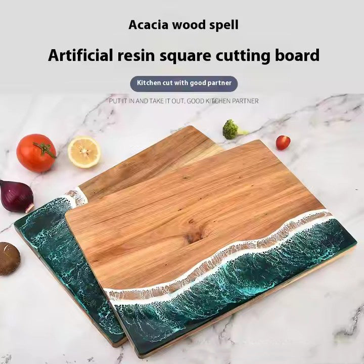 Acacia Wood and New Resin Cutting Board Wave Spliced Design Kitchen Fruit and Steak Board for Chopping Rectangle Wooden Boards by eprolo