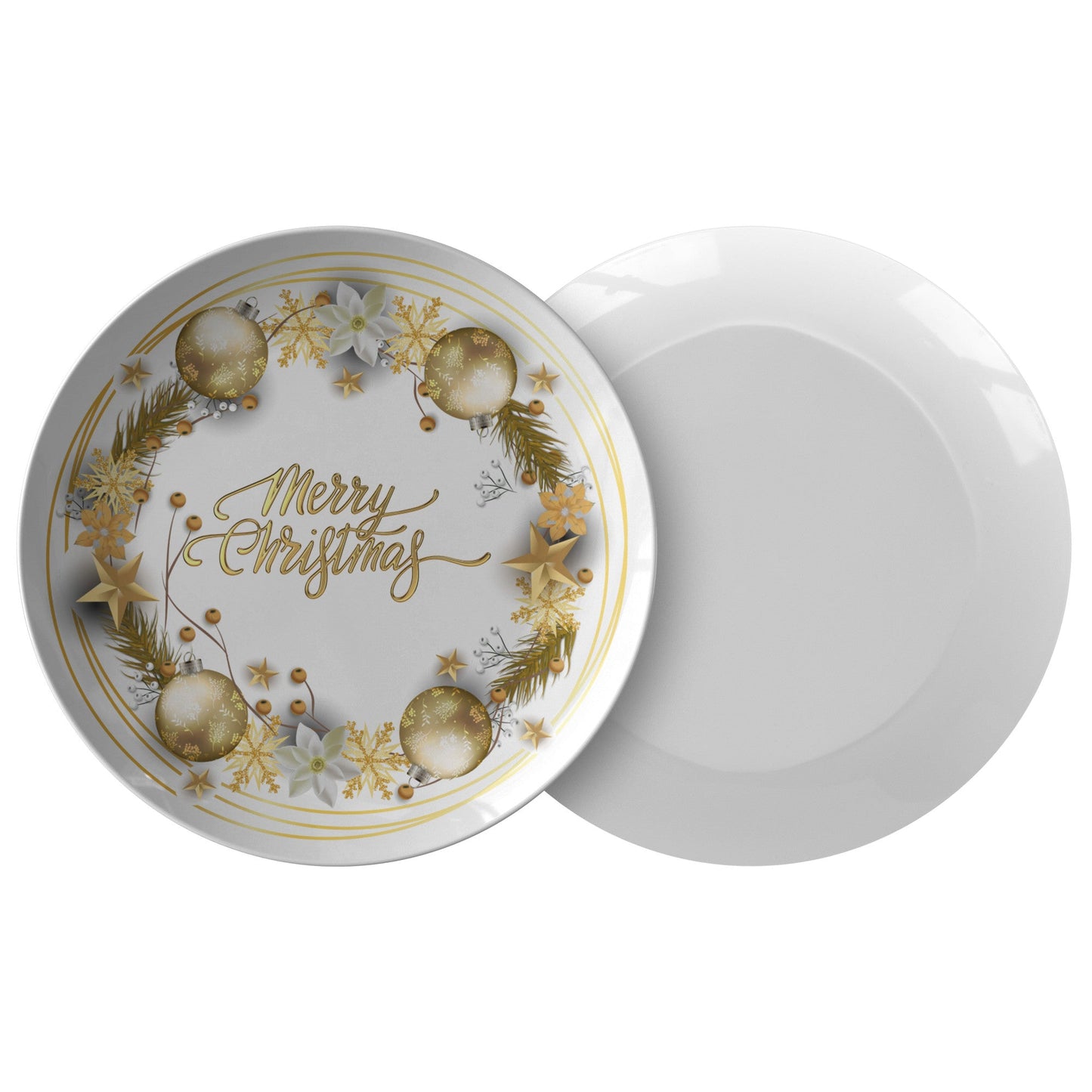 Christmas Plate Merry ChristmasPRODUCT INFORMATION10" dinner plate manufactured from revolutionary polymer that is:

Microwave Safe
Oven Safe (250° up to 1 hour)
Dishwasher Safe
CPSC-Certified
FDAChristmasLoving.Shop