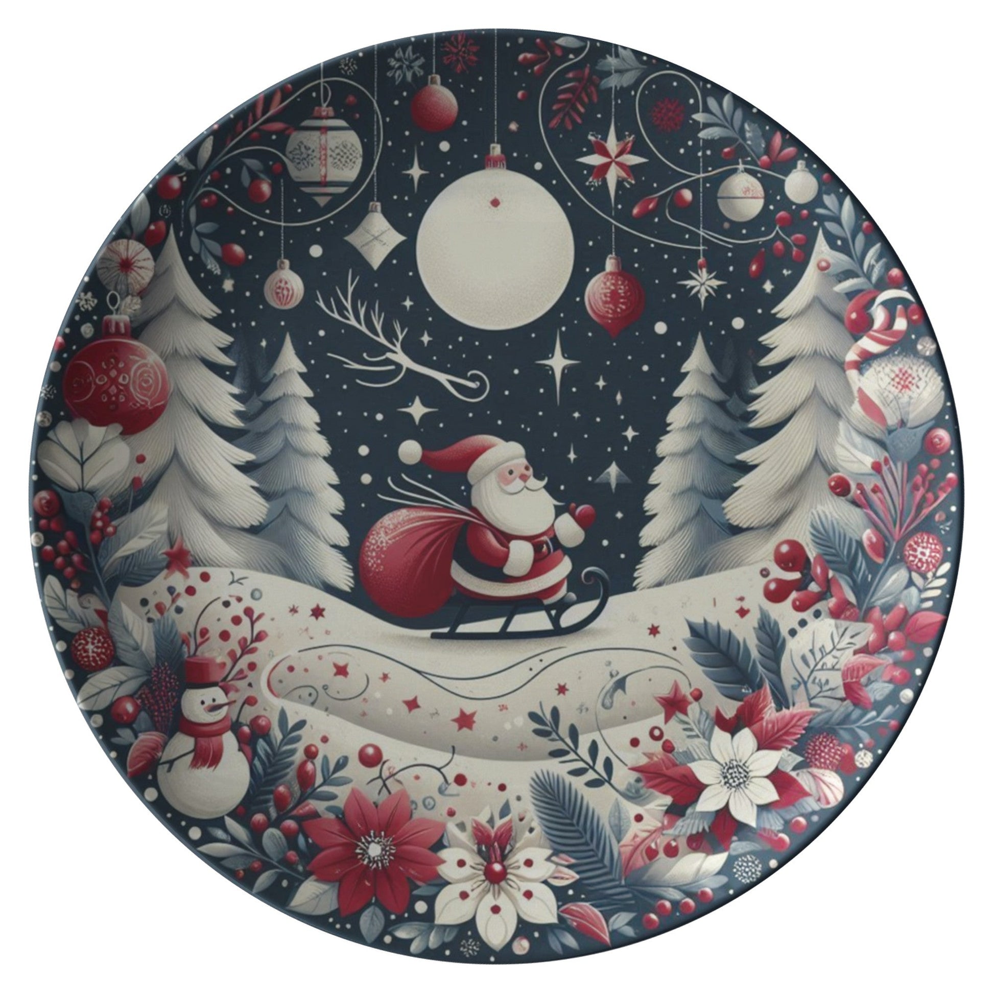 Christmas Plate Santa ClausPRODUCT INFORMATION10" dinner plate manufactured from revolutionary polymer that is:

Microwave Safe
Oven Safe (250° up to 1 hour)
Dishwasher Safe
CPSC-Certified
FDAChristmasLoving.Shop
