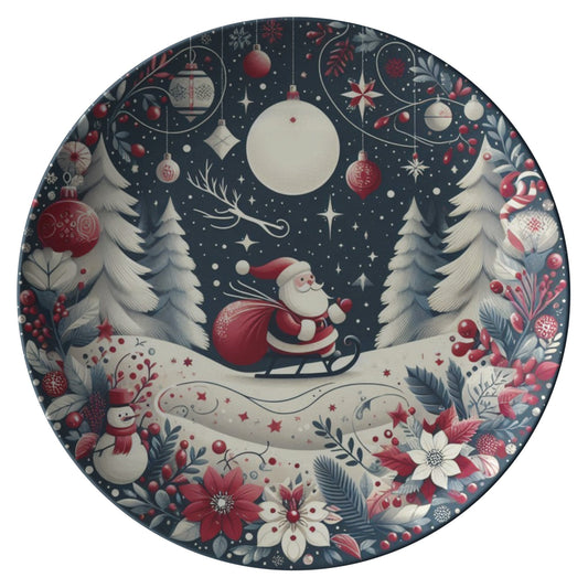 Christmas Plate Santa ClausPRODUCT INFORMATION10" dinner plate manufactured from revolutionary polymer that is:

Microwave Safe
Oven Safe (250° up to 1 hour)
Dishwasher Safe
CPSC-Certified
FDAChristmasLoving.Shop