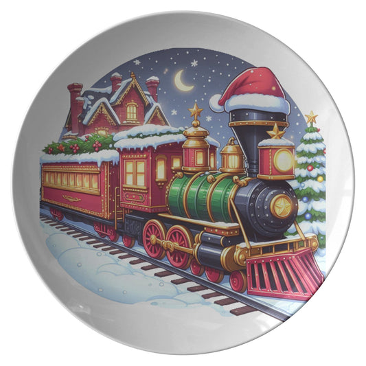 Christmas Train Decorative Plate, Holiday Plate, Festive Home Decor, CPRODUCT INFORMATION10" dinner plate manufactured from revolutionary polymer that is:

Microwave Safe
Oven Safe (250° up to 1 hour)
Dishwasher Safe
CPSC-Certified
FDAChristmasLoving.Shop