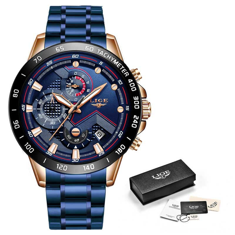 Lige Men's Business Quartz Watch Three Eyes Six Needles Multifunctional Waterproof Watch eprolo