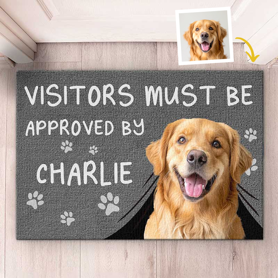 Custom Photo Visitors Must Be Approved By This Dog - Dog & Cat Personalized Custom Home Decor Decorative Mat - House Warming Gift For Pet Owners, Pet Lovers by Inkedjoy