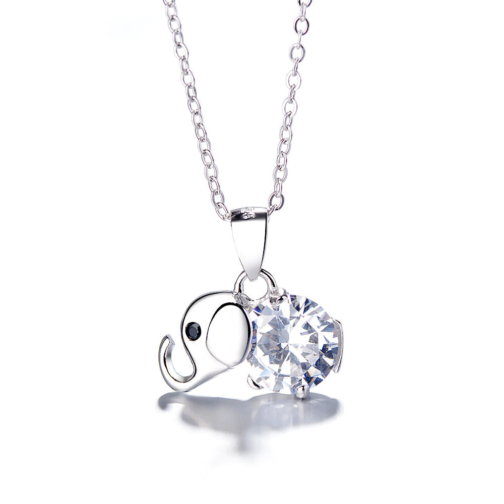 Sterling Silver Citrine & White Topaz Elephant Pendant Necklace – Symbol of Luck & Strength