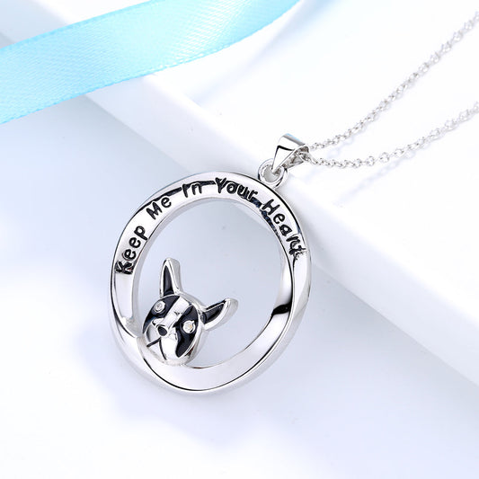 Sterling Silver “Keep Me in Your Heart” Dog Pendant Necklace – Pet Memorial Jewelry Gift
