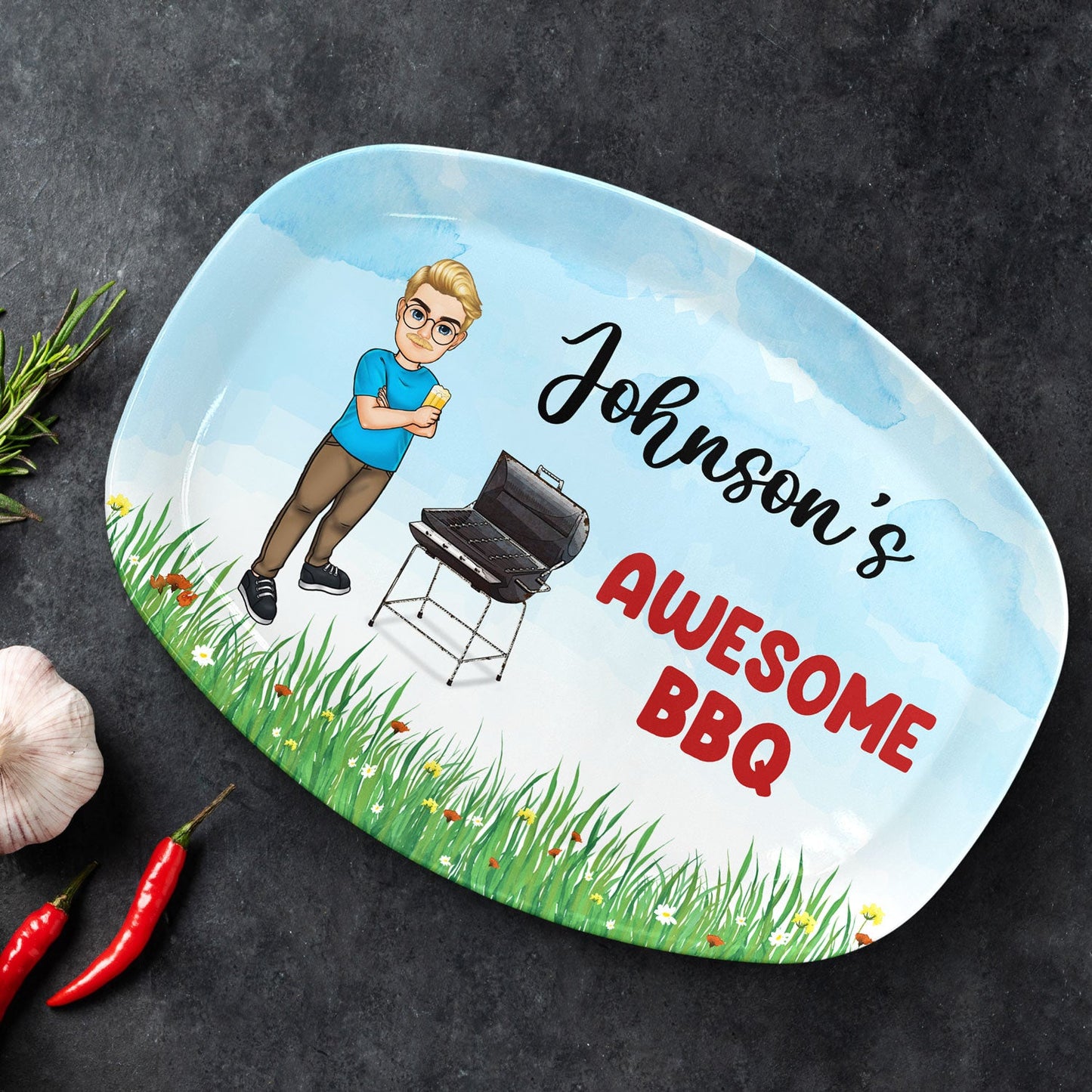 Grilling Plate Awesome BBQ - Gift For Yourself, Gift For Man - Personalized Custom Plate by Inkedjoy