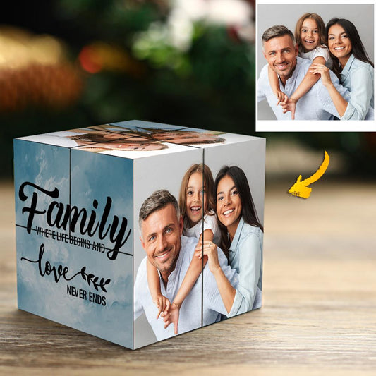 Custom Photo Cube with Family Photos, personalized gift, plastic magic cube frame.