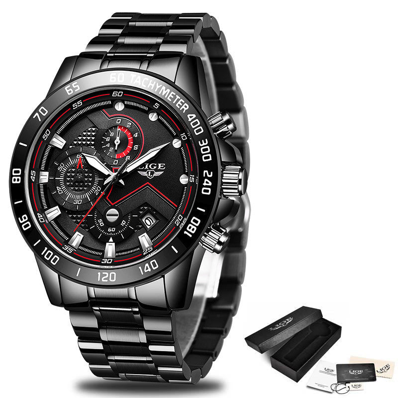 Lige Men's Business Quartz Watch Three Eyes Six Needles Multifunctional Waterproof Watch eprolo
