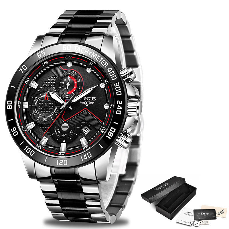 Lige Men's Business Quartz Watch Three Eyes Six Needles Multifunctional Waterproof Watch eprolo