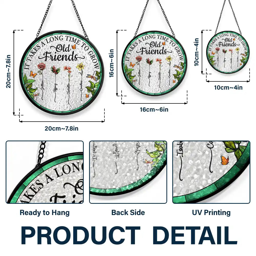 Birth Flower Grow An Old Friend - Personalized Stained Glass Window Hanging Suncatcher by Inkedjoy