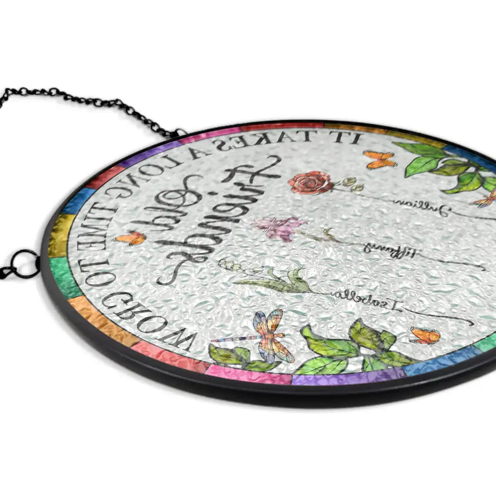 Birth Flower Grow An Old Friend - Personalized Stained Glass Window Hanging Suncatcher by Inkedjoy