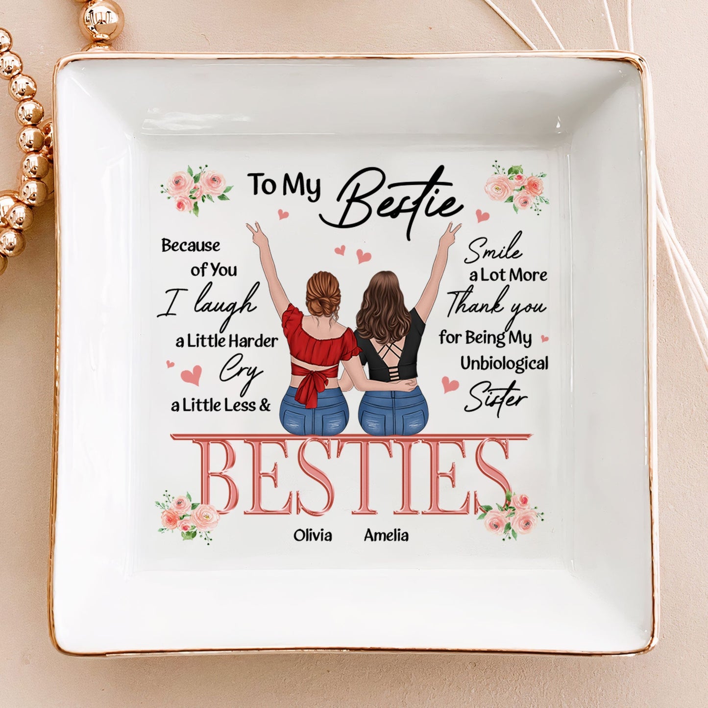 Friendship Thank You I Laugh More Cry Less - Personalized Jewelry Dish by Inkedjoy