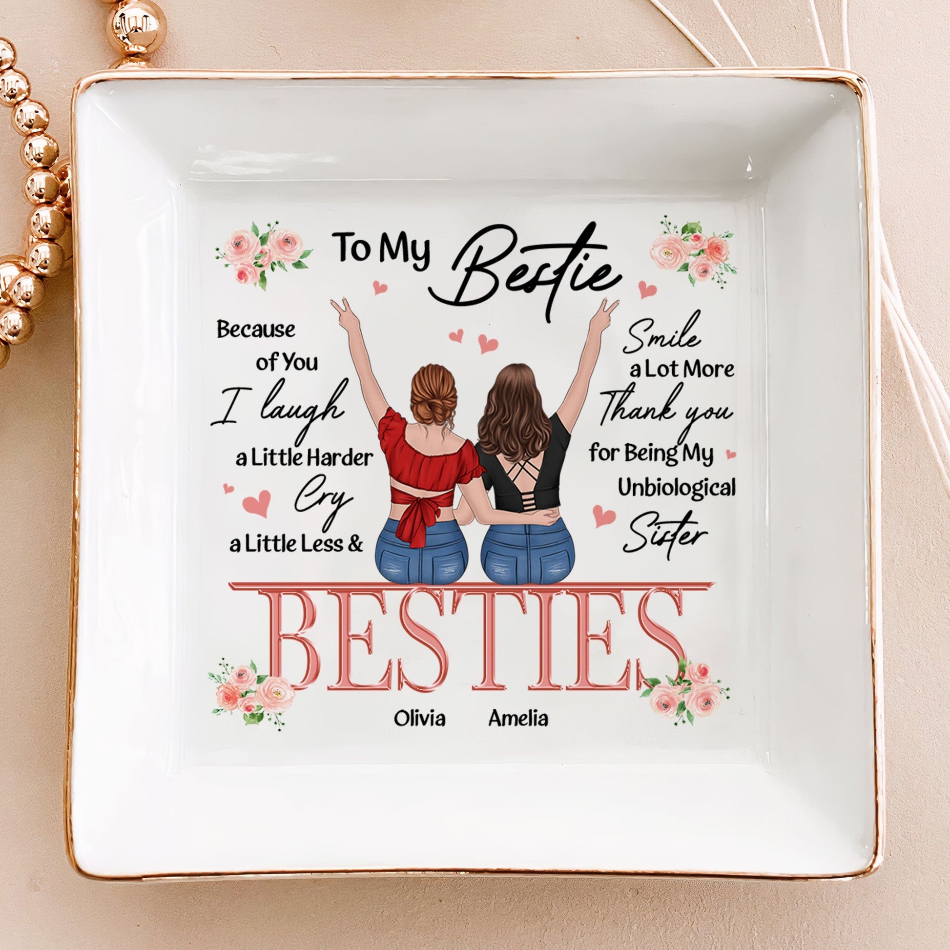 Friendship Thank You I Laugh More Cry Less - Personalized Jewelry Dish by Inkedjoy