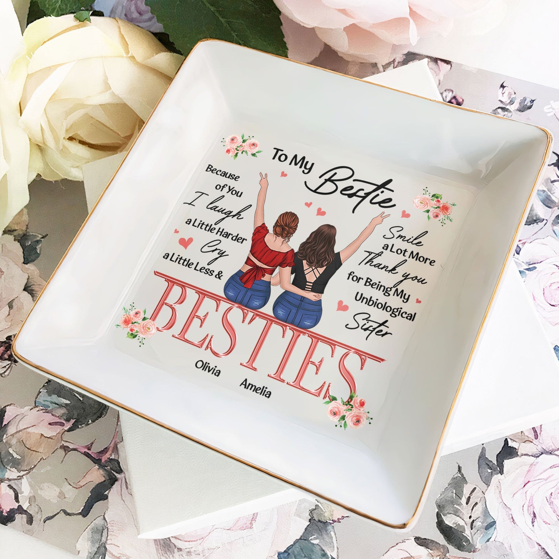 Friendship Thank You I Laugh More Cry Less - Personalized Jewelry Dish by Inkedjoy