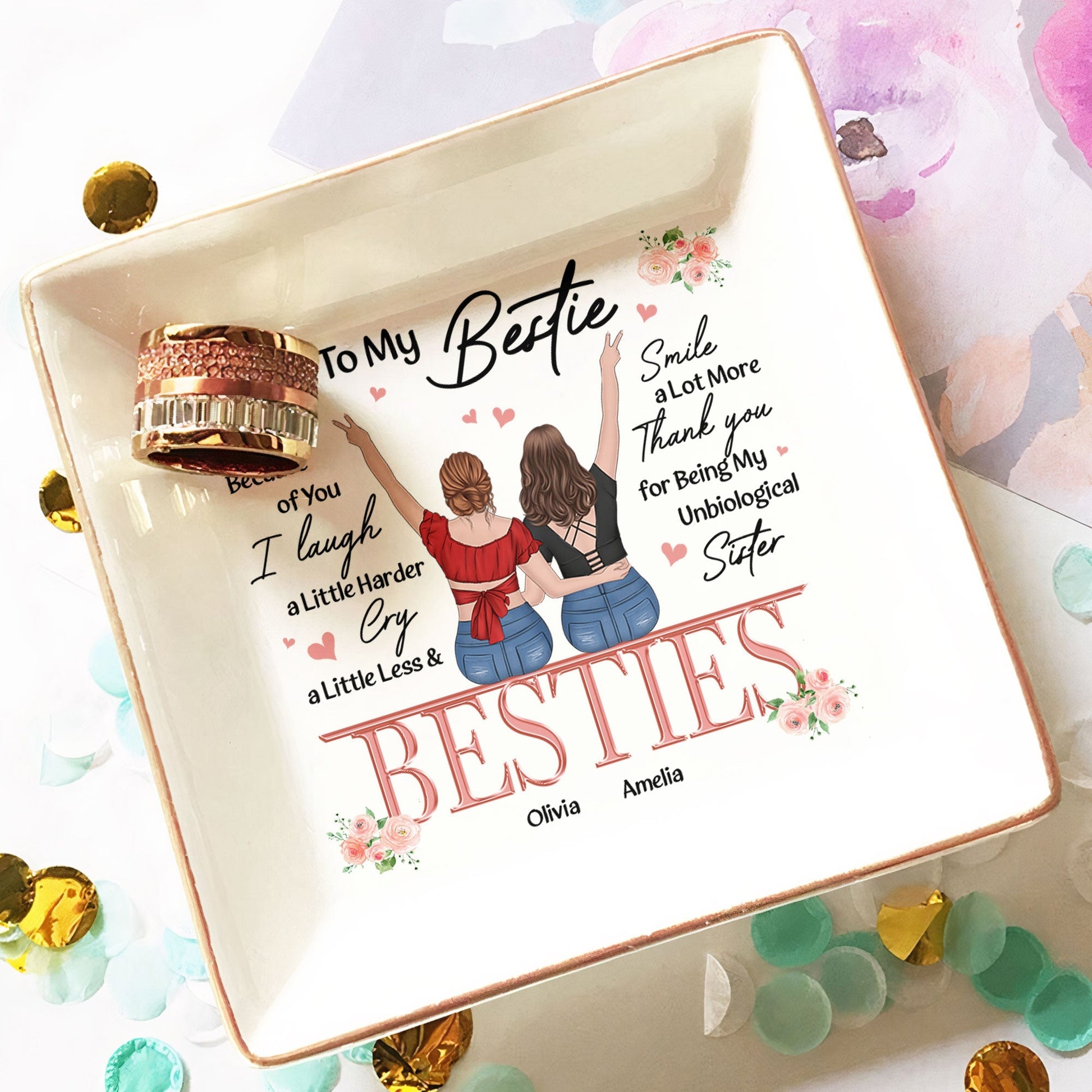 Friendship Thank You I Laugh More Cry Less - Personalized Jewelry Dish by Inkedjoy