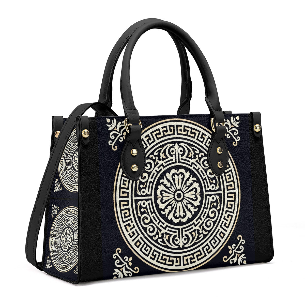 Luxury Women PU Tote Bag - Black with white circle