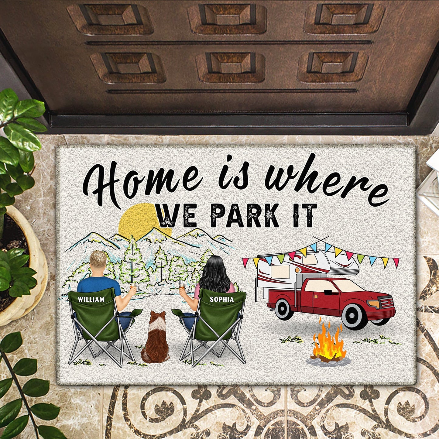 Home Is Where We Park It You And Me And The Dogs - Gift For Camping Lovers - Personalized Doormat Rug by Inkedjoy