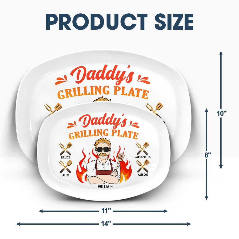 Daddy Grilling Plate Fire Cartoon - Personalized Plate by Inkedjoy