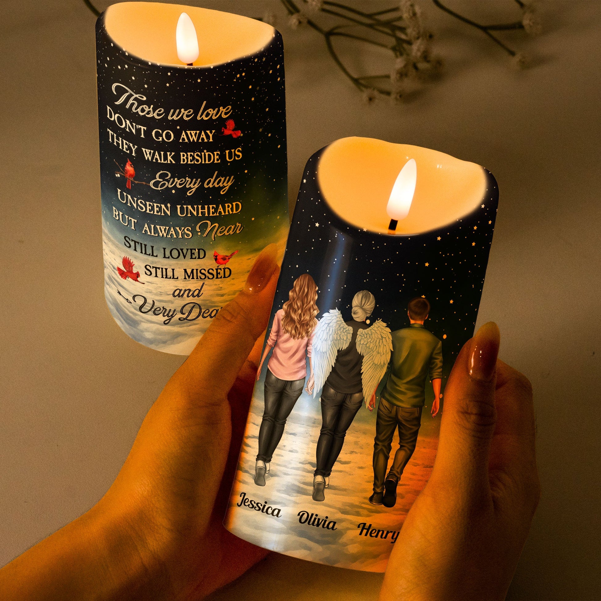 Memorial Candle Those We Love Don't Go Away - Personalized LED Candle by Inkedjoy